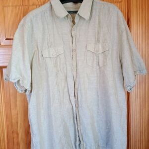 Cubavera Embroidered Striped Short Sleeve Shirt – Men's XXL, Faint Green